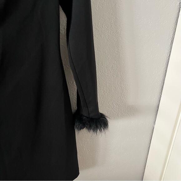 One33 Social Black Asymmetric Faux Fur-Trimmed Crepe Mini Dress - Picture 6 of 9